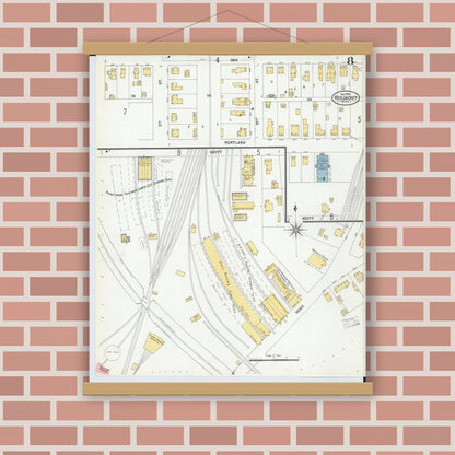 Old map wall art mockup — magnetic wood frame on brick wall — Sanborn Fire Insurance Map from Red Jacket, Houghton County, Michigan (1900), Sheet #0008