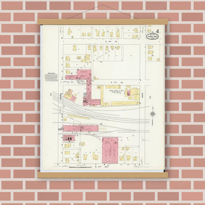 Old map wall art mockup — magnetic wood frame on brick wall — Sanborn Fire Insurance Map from Ashland, Ashland County, Ohio (1911), Sheet #0004