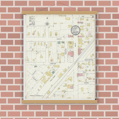 Old map wall art mockup — magnetic wood frame on brick wall — Sanborn Fire Insurance Map from Brighton, Macoupin County, Illinois (1894) - Complete Map Set