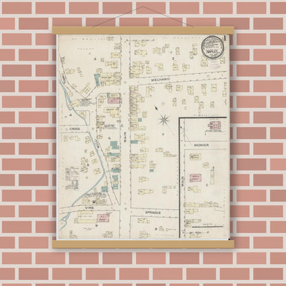 Old map wall art mockup — magnetic wood frame on brick wall — Sanborn Fire Insurance Map from Naples, Ontario County, New York (1886) - Complete Map Set