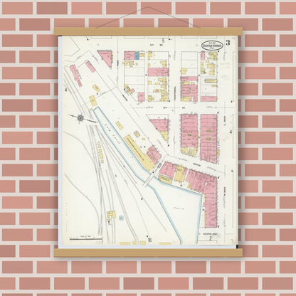 Old map wall art mockup — magnetic wood frame on brick wall — Sanborn Fire Insurance Map from Benton Harbor, Berrien County, Michigan (1911), Sheet #0003