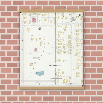 Old map wall art mockup — magnetic wood frame on brick wall — Sanborn Fire Insurance Map from Holland, Ottawa County, Michigan (1902), Sheet #0016
