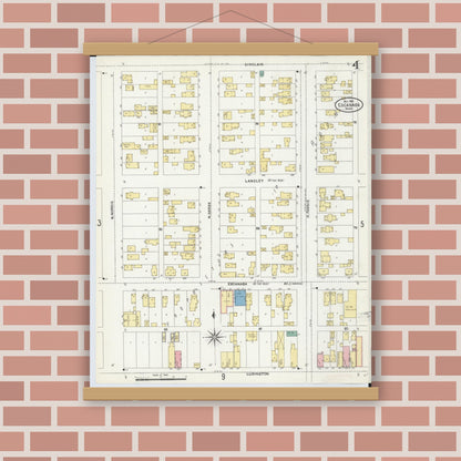 Old map wall art mockup — magnetic wood frame on brick wall — Sanborn Fire Insurance Map from Escanaba, Delta County, Michigan (1906), Sheet #0004