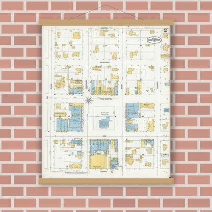 Old map wall art mockup — magnetic wood frame on brick wall — Sanborn Fire Insurance Map from Georgetown, Williamson County, Texas (1900), Sheet #0002