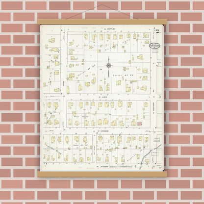 Old map wall art mockup — magnetic wood frame on brick wall — Sanborn Fire Insurance Map from Mexico, Audrain County, Missouri (1914), Sheet #0002