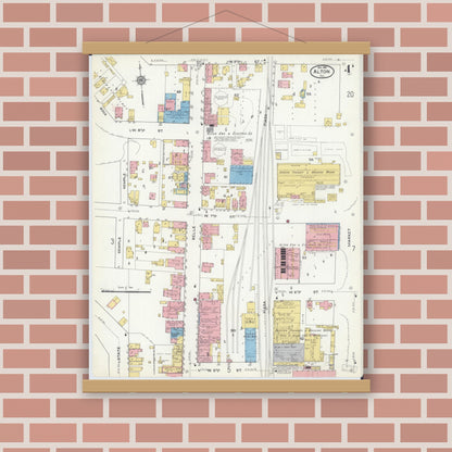 Old map wall art mockup — magnetic wood frame on brick wall — Sanborn Fire Insurance Map from Alton, Madison County, Illinois (1915), Sheet #0004