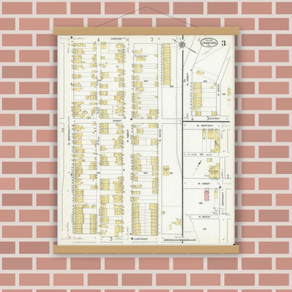 Old map wall art mockup — magnetic wood frame on brick wall — Sanborn Fire Insurance Map from Lansford, Carbon County, Pennsylvania (1915), Sheet #0003
