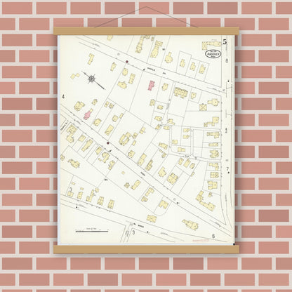 Old map wall art mockup — magnetic wood frame on brick wall — Sanborn Fire Insurance Map from Andover, Essex County, Massachusetts (1911), Sheet #0005