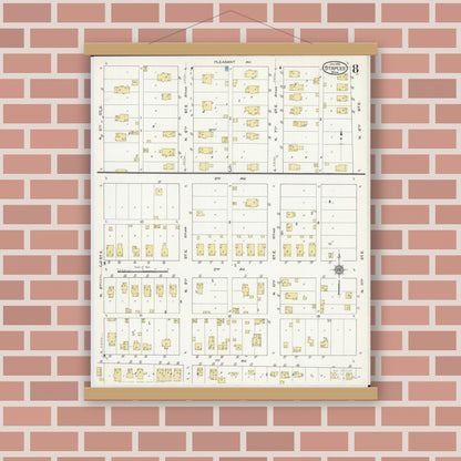 Old map wall art mockup — magnetic wood frame on brick wall — Sanborn Fire Insurance Map from Staples, Todd County, Minnesota (1916), Sheet #0008
