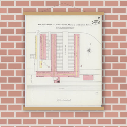 Old map wall art mockup — magnetic wood frame on brick wall — Sanborn Fire Insurance Map from Depew, Erie County, New York (1893), Sheet #0002