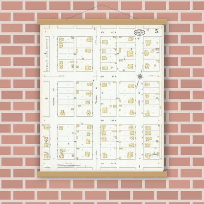Old map wall art mockup — magnetic wood frame on brick wall — Sanborn Fire Insurance Map from Hamlin, Jones County, Texas (1919), Sheet #0005