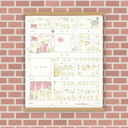 Old map wall art mockup — magnetic wood frame on brick wall — Sanborn Fire Insurance Map from Villisca, Montgomery County, Iowa (1912), Sheet #0003
