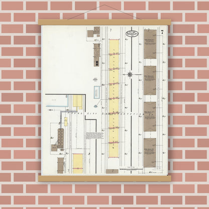 Old map wall art mockup — magnetic wood frame on brick wall — Sanborn Fire Insurance Map from Texas City, Galveston County, Texas (1920), Sheet #0007