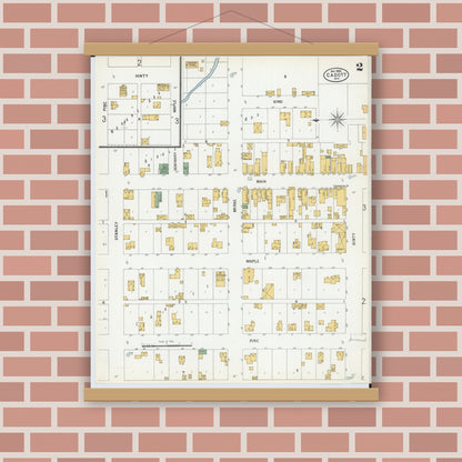Old map wall art mockup — magnetic wood frame on brick wall — Sanborn Fire Insurance Map from Cadott, Chippewa County, Wisconsin (1900), Sheet #0002