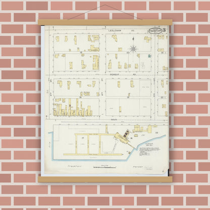 Old map wall art mockup — magnetic wood frame on brick wall — Sanborn Fire Insurance Map from Frankfort, Benzie County, Michigan (1893), Sheet #0003