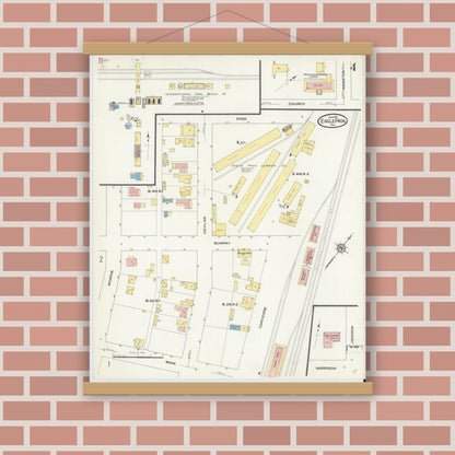 Old map wall art mockup — magnetic wood frame on brick wall — Sanborn Fire Insurance Map from Eagle Pass, Maverick County, Texas (1910), Sheet #0004