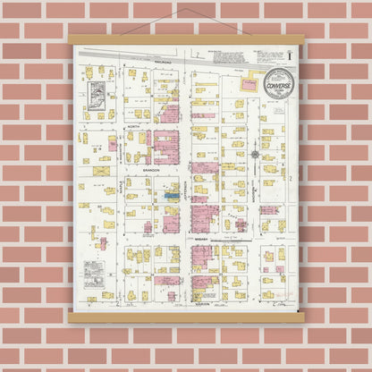 Old map wall art mockup — magnetic wood frame on brick wall — Sanborn Fire Insurance Map from Converse, Miami County, Indiana (1920) - Complete Map Set