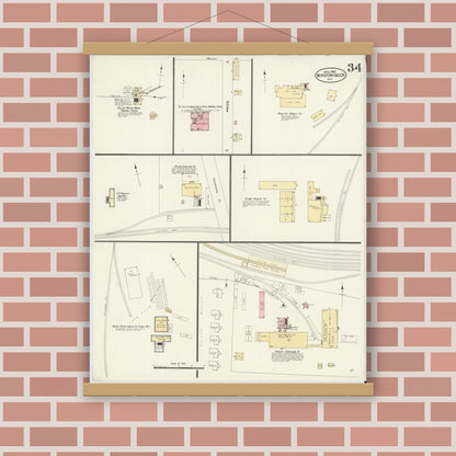 Old map wall art mockup — magnetic wood frame on brick wall — Sanborn Fire Insurance Map from Winston-Salem, Forsyth County, North Carolina (1907), Sheet #0034