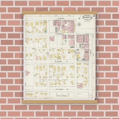 Old map wall art mockup — magnetic wood frame on brick wall — Sanborn Fire Insurance Map from Jacksonville, Morgan County, Illinois (1887), Sheet #0003