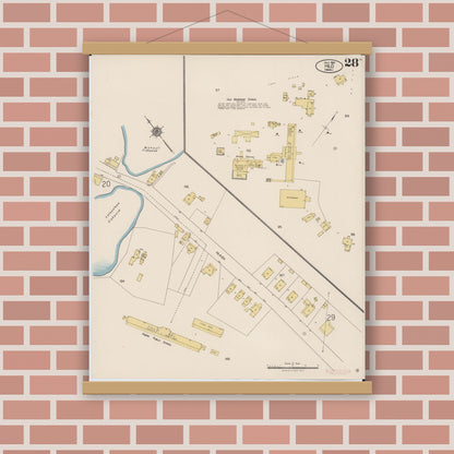 Old map wall art mockup — magnetic wood frame on brick wall — Sanborn Fire Insurance Map from Hilo, Hawaii County, Hawaii (1921), Sheet #0028