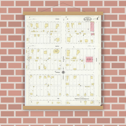Old map wall art mockup — magnetic wood frame on brick wall — Sanborn Fire Insurance Map from Whitewright, Grayson County, Texas (1911), Sheet #0004