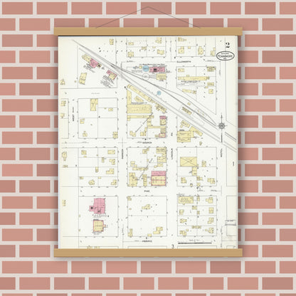 Old map wall art mockup — magnetic wood frame on brick wall — Sanborn Fire Insurance Map from Fennimore, Grant County, Wisconsin (1912), Sheet #0002