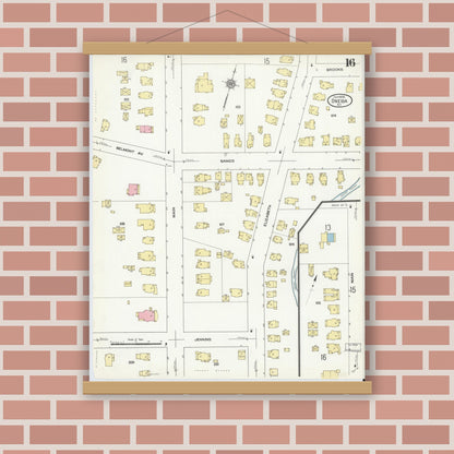 Old map wall art mockup — magnetic wood frame on brick wall — Sanborn Fire Insurance Map from Oneida, Madison County, New York (1909), Sheet #0016