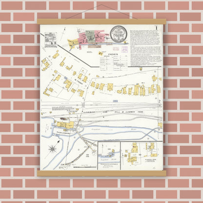 Old map wall art mockup — magnetic wood frame on brick wall — Sanborn Fire Insurance Map from Truckee, Nevada County, California (1907) - Complete Map Set
