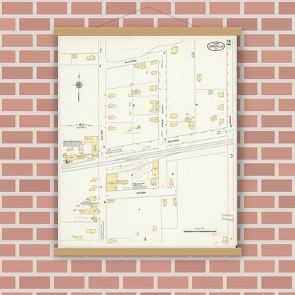 Old map wall art mockup — magnetic wood frame on brick wall — Sanborn Fire Insurance Map from Unadilla, Otsego County, New York (1910), Sheet #0002