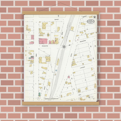 Old map wall art mockup — magnetic wood frame on brick wall — Sanborn Fire Insurance Map from Elk River, Sherburne County, Minnesota (1905), Sheet #0002