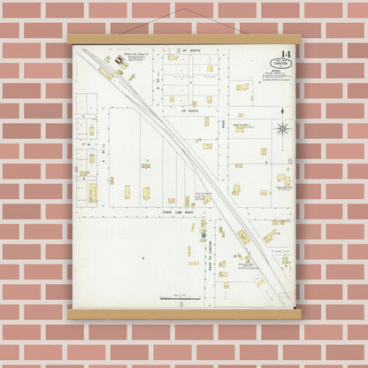 Old map wall art mockup — magnetic wood frame on brick wall — Sanborn Fire Insurance Map from Canton, Fulton County, Illinois (1902), Sheet #0014