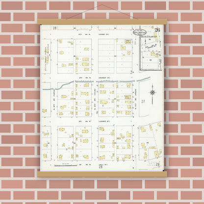 Old map wall art mockup — magnetic wood frame on brick wall — Sanborn Fire Insurance Map from Stillwater, Washington County, Minnesota (1910), Sheet #0026