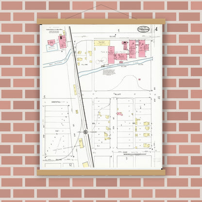 Old map wall art mockup — magnetic wood frame on brick wall — Sanborn Fire Insurance Map from Fort Madison, Lee County, Iowa (1919), Sheet #0004