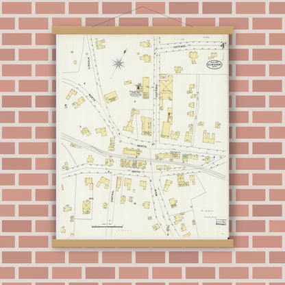 Old map wall art mockup — magnetic wood frame on brick wall — Sanborn Fire Insurance Map from Hingham, Plymouth County, Massachusetts (1898), Sheet #0004