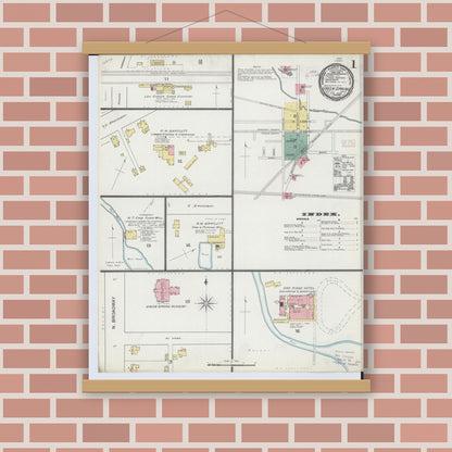 Old map wall art mockup — magnetic wood frame on brick wall — Sanborn Fire Insurance Map from Green Springs, Sandusky And Seneca Counties, Ohio (1893) - Complete Map Set