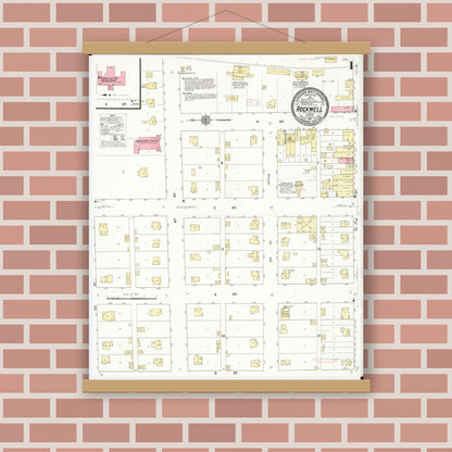 Old map wall art mockup — magnetic wood frame on brick wall — Sanborn Fire Insurance Map from Rockwell, Cerro Gordo County, Iowa (1911), Sheet #0001