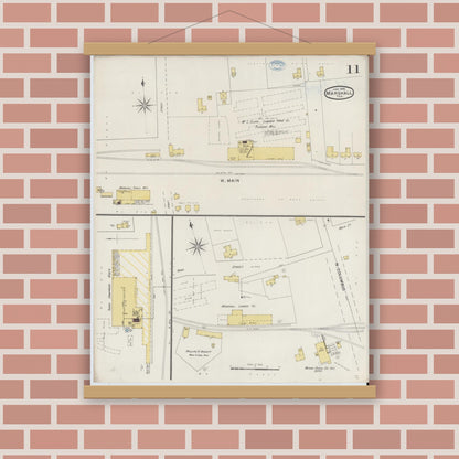 Old map wall art mockup — magnetic wood frame on brick wall — Sanborn Fire Insurance Map from Marshall, Harrison County, Texas (1894), Sheet #0011