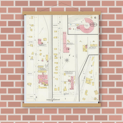 Old map wall art mockup — magnetic wood frame on brick wall — Sanborn Fire Insurance Map from Ashtabula, Ashtabula County, Ohio (1898), Sheet #0006