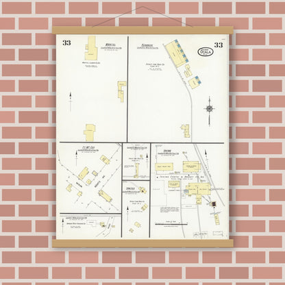 Old map wall art mockup — magnetic wood frame on brick wall — Sanborn Fire Insurance Map from Ocala, Marion County, Florida (1924), Sheet #0033