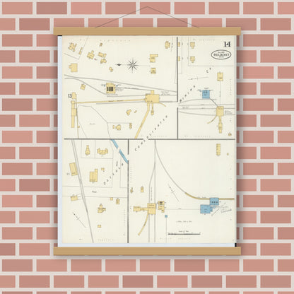 Old map wall art mockup — magnetic wood frame on brick wall — Sanborn Fire Insurance Map from Red Jacket, Houghton County, Michigan (1897), Sheet #0014
