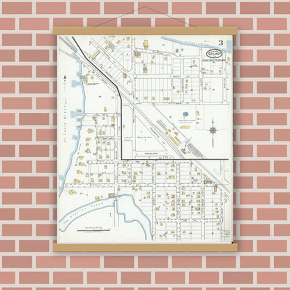 Old map wall art mockup — magnetic wood frame on brick wall — Sanborn Fire Insurance Map from Stuart, Martin County, Florida (1920), Sheet #0003