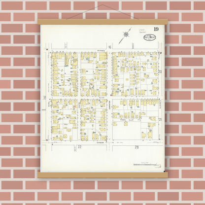 Old map wall art mockup — magnetic wood frame on brick wall — Sanborn Fire Insurance Map from Key West, Monroe County, Florida (1912), Sheet #0019