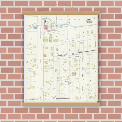 Old map wall art mockup — magnetic wood frame on brick wall — Sanborn Fire Insurance Map from Geneva, Kane County, Illinois (1912), Sheet #0007