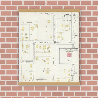 Old map wall art mockup — magnetic wood frame on brick wall — Sanborn Fire Insurance Map from Corpus Christi, Nueces County, Texas (1914), Sheet #0030