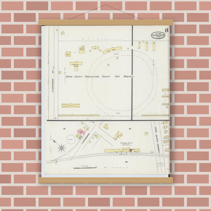 Old map wall art mockup — magnetic wood frame on brick wall — Sanborn Fire Insurance Map from Charlotte, Eaton County, Michigan (1895), Sheet #0008