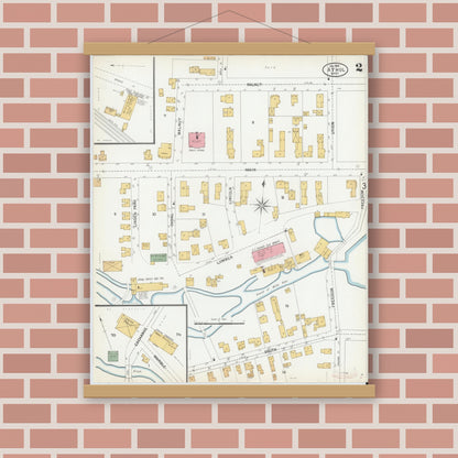 Old map wall art mockup — magnetic wood frame on brick wall — Sanborn Fire Insurance Map from Athol, Worcester County, Massachusetts (1900), Sheet #0002