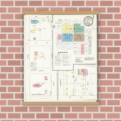 Old map wall art mockup — magnetic wood frame on brick wall — Sanborn Fire Insurance Map from Carroll, Carroll County, Iowa (1893) â€” Complete Set
