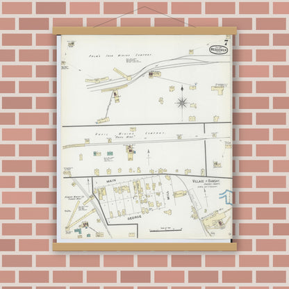 Old map wall art mockup — magnetic wood frame on brick wall — Sanborn Fire Insurance Map from Bessemer, Gogebic County, Michigan (1891), Sheet #0007