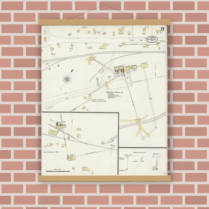 Old map wall art mockup — magnetic wood frame on brick wall — Sanborn Fire Insurance Map from Hurley, Iron County, Wisconsin (1898), Sheet #0009