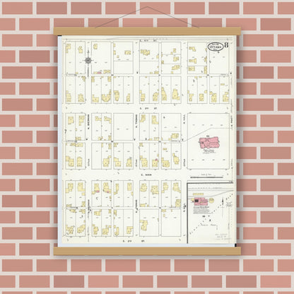 Old map wall art mockup — magnetic wood frame on brick wall — Sanborn Fire Insurance Map from Ottawa, Putnam County, Ohio (1911), Sheet #0008
